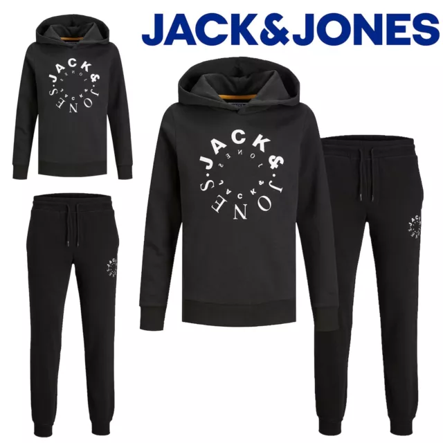 Boys Tracksuit Jack & Jones Sweatsuit Set of Black Hoodie & Jogger Jogging Pants