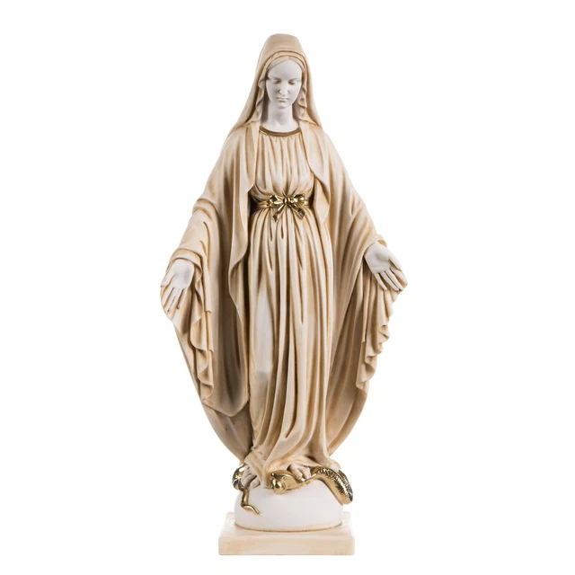 Statue Vierge Marie En Albâtre 23 Cm - Madonna Mère De Jésus Fabrication Grecque Artisanale