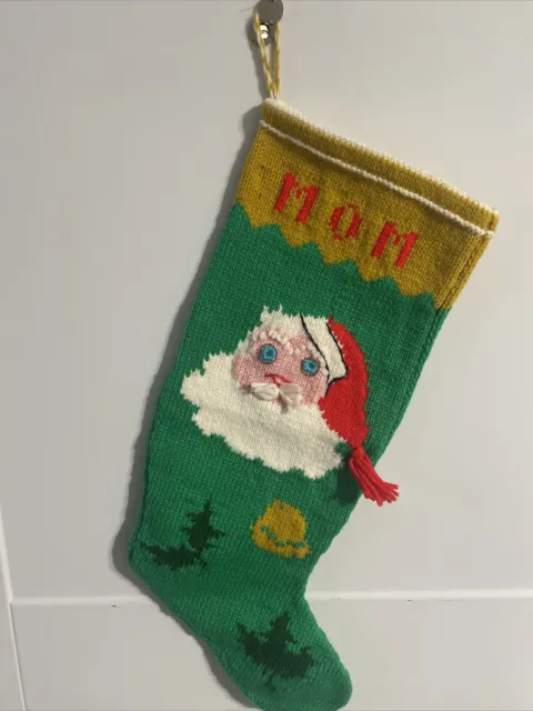 Vintage Christmas Stockings Hand Knitted Fuzzy Santa Mom