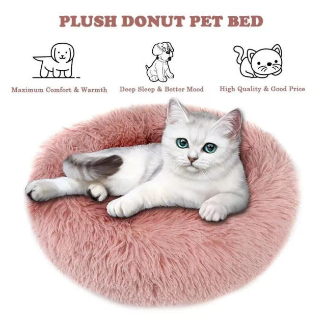 Donut Plush Cat Dog Puppy Calming Sleeping Bed Mat Round Nest Warm Soft Pink