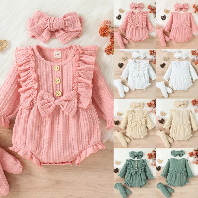 Newborn Baby Girl Ruffle Romper Bodysuit Jumpsuit Headband Clothes Outfits Sets