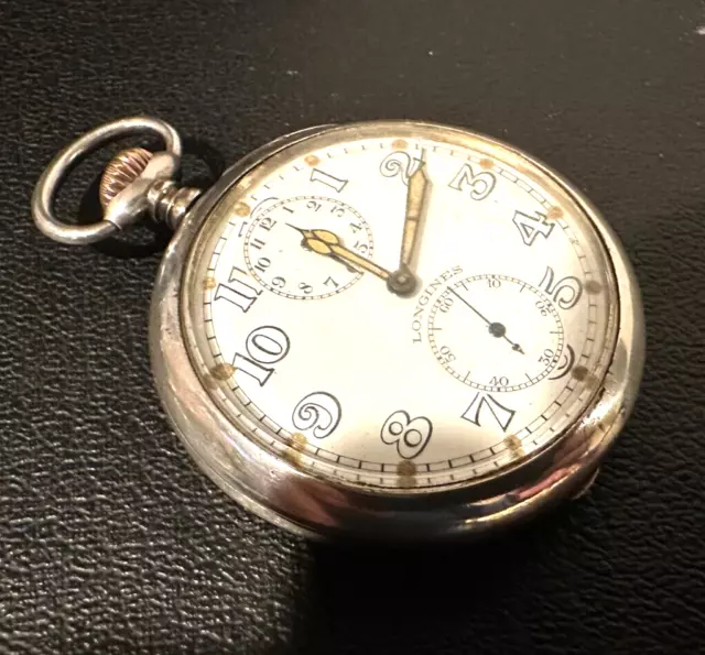 Vintage Longines Alarm Silver Pocket Watch 52mm