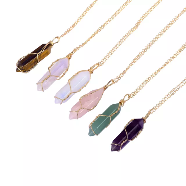 Fashion Crystal Hexagonal Necklace Natural Stone Pendant Women's Jewelry Gift