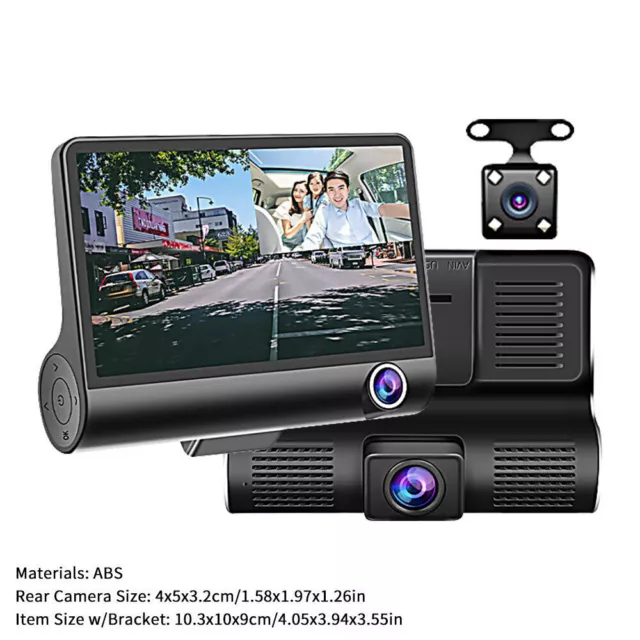 3 Lens 1080P Car DVR 4"  Dash Cam Front and Rear Video Recorder Camera G-sensor