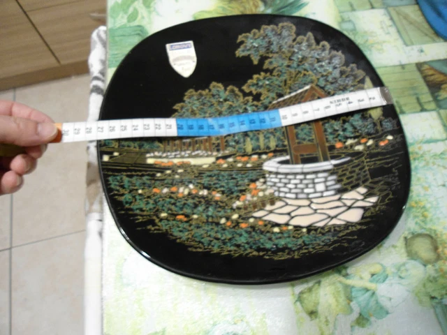 ASSIETTE  LONGWY Céramique Noire émaillée "LA ROSERAIE" carrée 5
