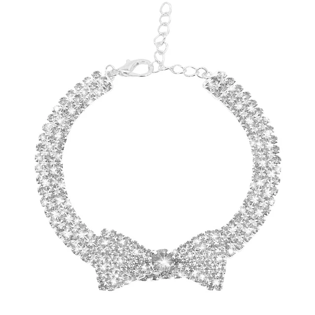 Luxury Bling Rhinestone Dog Bow Collars for Pet Cat Puppy Pendant Cute Necklace