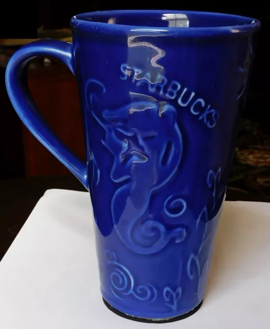 Scarce Starbucks Coffee Mug Cup, Cobalt Blue Swirl Mermaid Pattern, No Lid