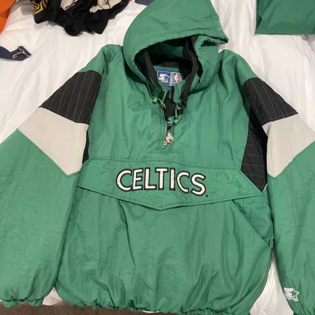 VTG Boston Celtics Starter Pullover Hooded 1/4 Zip Quilted Cold-Weather Jacket