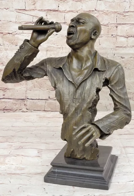 Jazz Band Musician Singer African American Art Bronze Marble Base Statue Figure