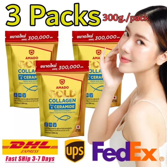 3X Amado Gold Collagen Tripeptide Colligi Plus Ceramide Rice Extract 300g