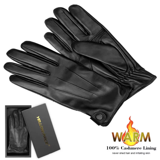 Men's Luxury Genuine Leather Gloves Winter Touchscreen Warm Cashmere for Driving
