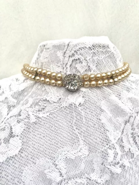 vintage 1950s faux pearl rhinestone choker necklace Wedding Bridal jewellery