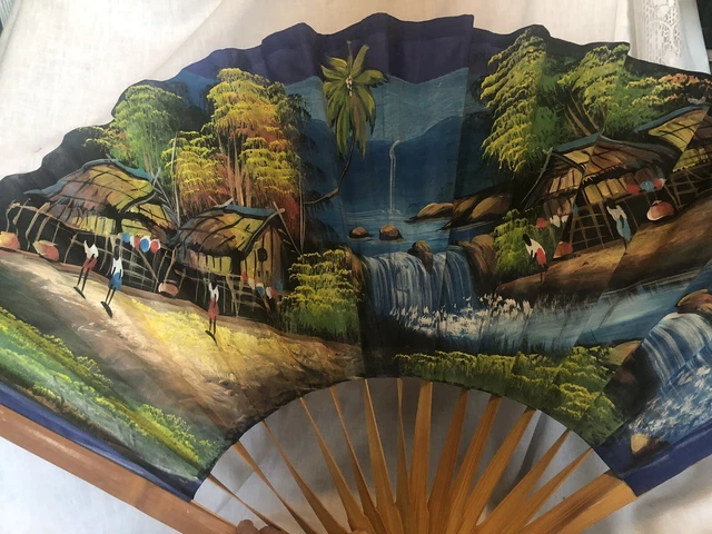 Vintage Beautiful Fan Art Hand Painting ~ Rare~ One of a kind~ 36"x52" Large