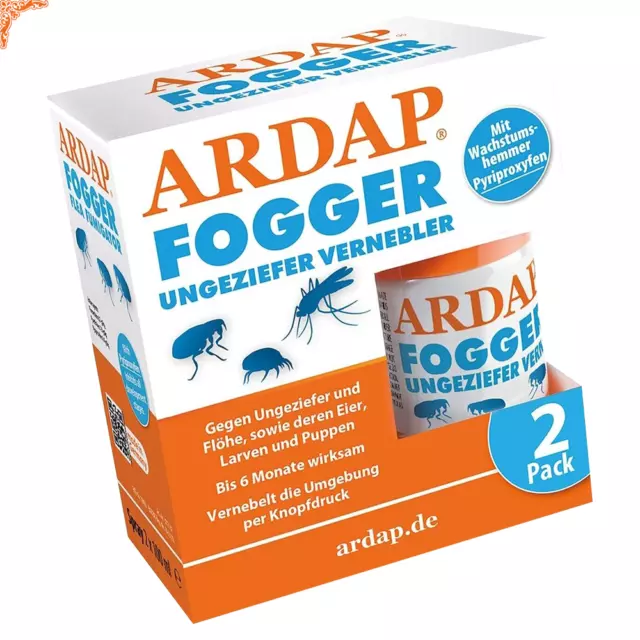 ARDAP Fogger Ungeziefervernebler 2x100 ml Flöhe Zecken Milben Läuse Hunde