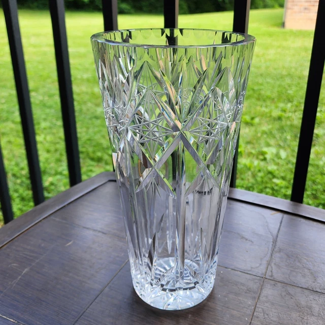 VINTAGE LEAD CRYSTAL Vase Cut Glass Star of David 10" Tall Heavy £40.33