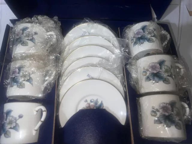 Royal Worcester 'WOODLAND FLOWERS' Set Of 6 x Espresso Coffee Cups & Saucers