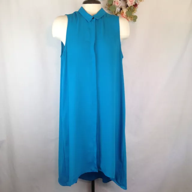 Vince Camuto Size M Shirt Dress Sleeveless Blue Chiffon Button Down Hi Lo Beach