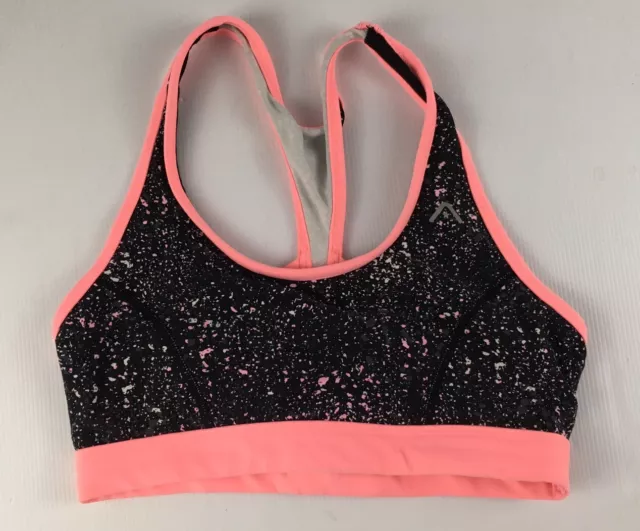 Rockwear Active Wear Racer Back Crop Top Sports Bra Pink & Black Women’s Size 12