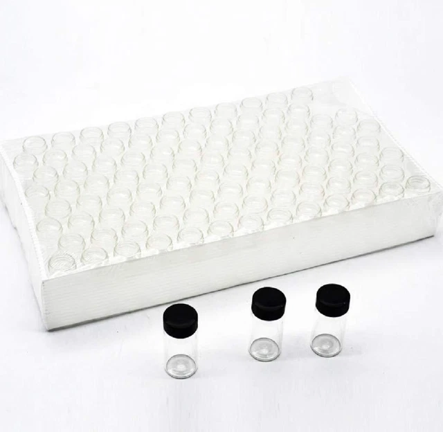Pack of 100 Glass Vials with Black Phenolic Screw Caps (2ml, Clear)