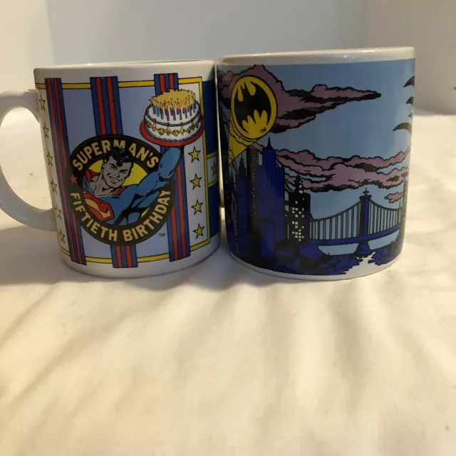 VINTAGE Lot Superman's 50th Birthday & Batman Coffee Mugs 1986-1989 DC Comics