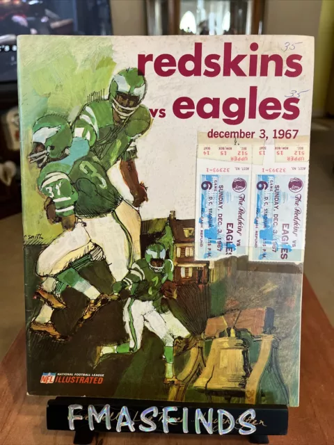 C2 1967 REDSKINS vs EAGLES Football Program W/2 Tickets Dec 3