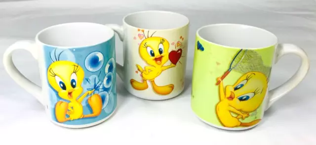 3 Tweety Bird Coffee Mugs Looney Tunes Bubbles Hearts Butterflies Xpres Warner