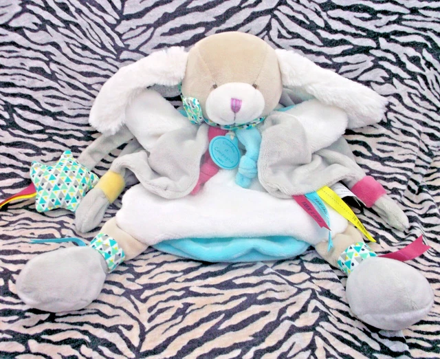 Cd/ Doudou Et Compagnie Marionnette Lapin Chien Toopi Blanc Vert Gris  30Cm