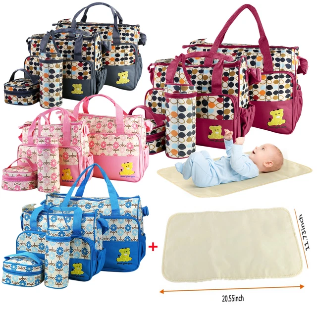 5PCS Baby Diaper Bag Travel Mom Mummy Maternity Changing Pad Nappy Tote Bags Set