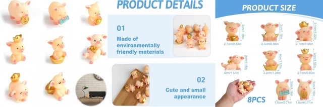 Set 7 Statuine Di Maialino Portafortuna Rosa - Decorazioni Per Torte, Fai Da Te, O Collezioni, In Resina - Foto 8