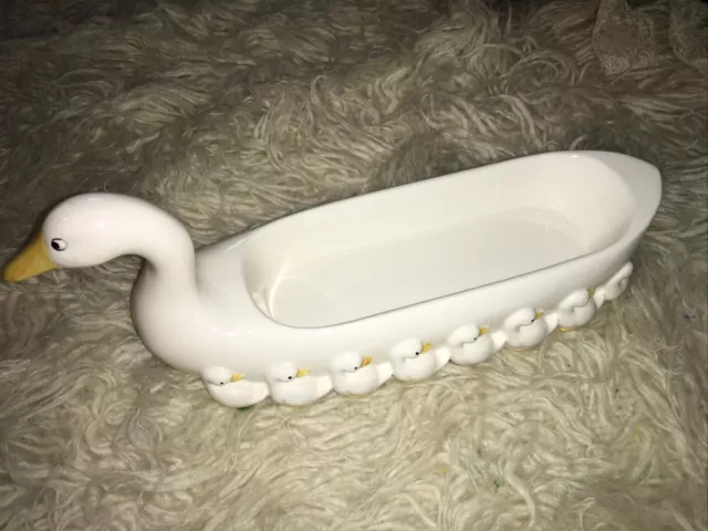 Vintage Fitz & Floyd Ceramic Duck with Ducklings Cracker  Serving Tray Dish 1981