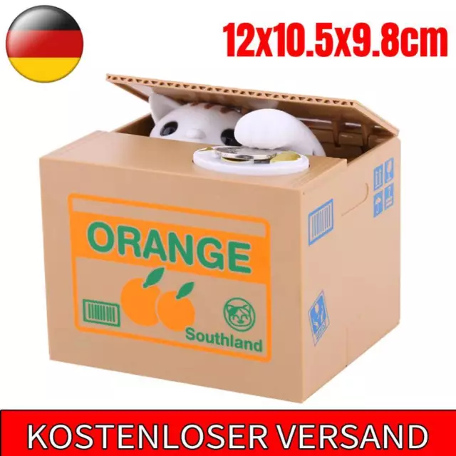 Katze Stehlen Münze Sparschwein Geldbox Kinder Geschenk 12x10.5x9.8cm DE NEU