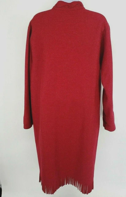J.Jill Womens Medium Red Peruvian Alpaca Long Jacket Wool Embroidery 2