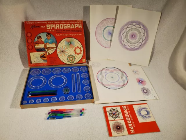 Vtg Kenner's Spirograph Art Drawing Toy #401 1967 Original Blue Tray & New Pens