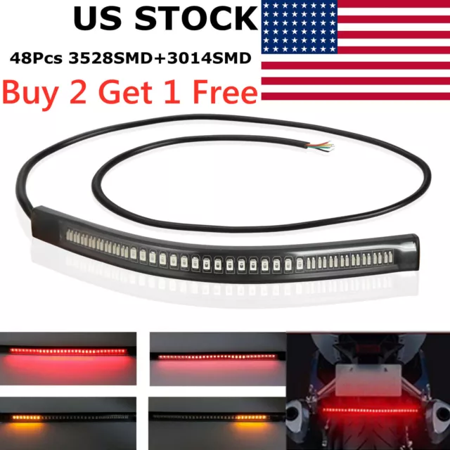 Motorcycle Universal 48 LED Flexible LED Strip Tail Brake Stop Turn Signal Light