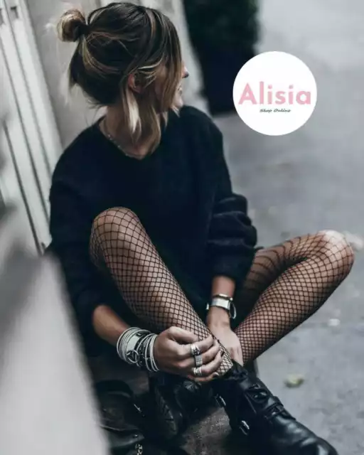 Calze a rete nere da donna taglia unica elastica tendenza moda