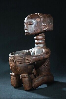 Baluba Bowl with Female Statue, D.R. Congo, Central African Tribal Arts