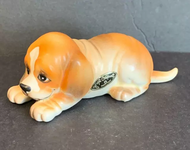 Vintage Josef Originals Beagle Dog Puppy Lying Figurine Hand Painted Sticker