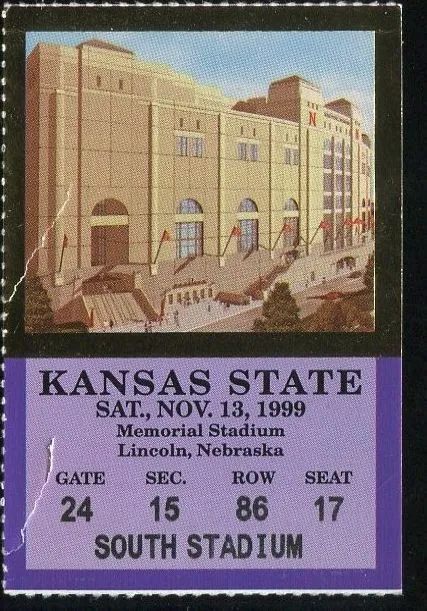 Ticket College Football NCAA Nebraska Cornhuskers 1999 Kansas State 11/13