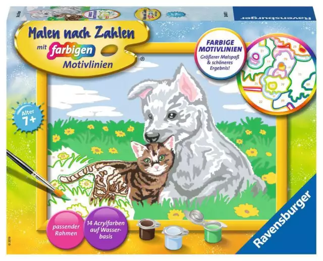 Ravensburger - Süße Tierkinder - Malen nach Zahlen Hund Katze Welpe Serie D