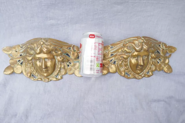 Antique Pair French Furniture Large Face Mask Brass Fittings Late 19th Century