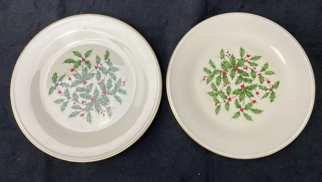 SET 2 LENOX HOLIDAY Presidential Special Salad Plates 8” Gold Rim Raised Edge