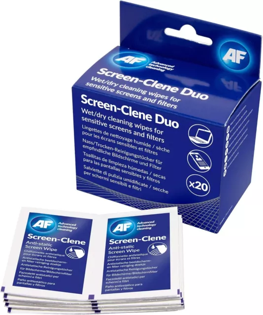 AF Screen Clene Monitor Cleaning Duo Pairs Of Wet And Dry Wipes. Anti Static Cl