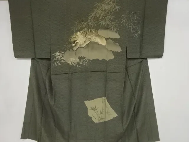 81446# Japanese Kimono / Antique Mens Juban / Bamboo Grass With Tiger