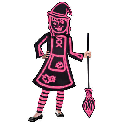 Childs Glow in the Dark Stick Witch Fancy Dress Costume Girls Kids Halloween