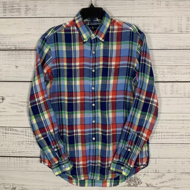 Ralph Lauren Mens 100% Linen Button Down Shirt M Medium Multicolor Plaid Check