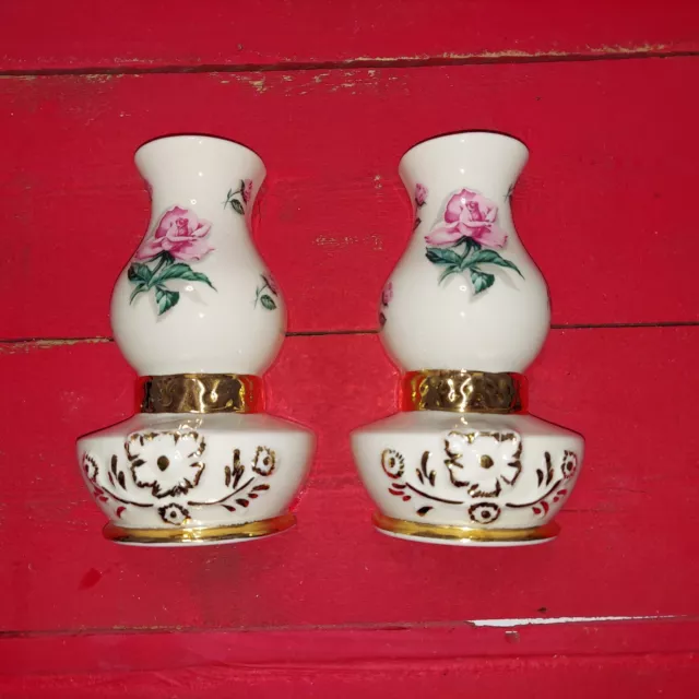 Vintage Antique Wall Pocket Vase Pair 2 Wall  Pockets With Roses Shape Of Lamps