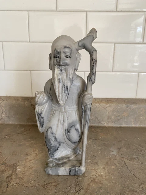 Vintage Chinese Hand Carved Maybe Soap Stone Buddha/Wise Man 9”