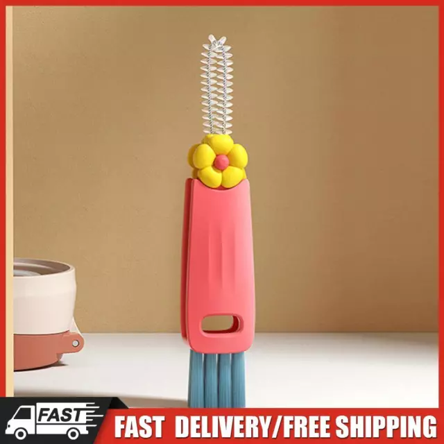 3 in 1 Cup Lid Cleaning Brush Crevice Cleaner Brush for Baby Bottle (Red) DE