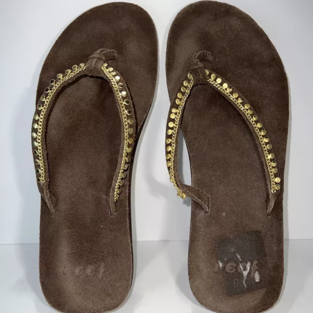 Reef Womens 9 Flip Flops Embellished Brown Suede