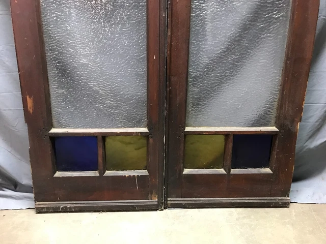 Antique Pair 6 Lite Exterior Double 19x80 Doors Textured Stained Glass 1602-22B 3